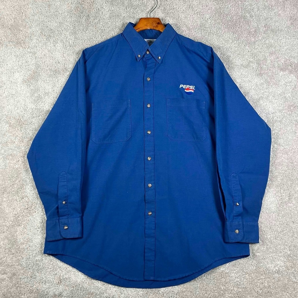 VTG Riverside Pepsi Men Blue Button Down Shirt Long Sleeve Uniform XL 17-17.5 L